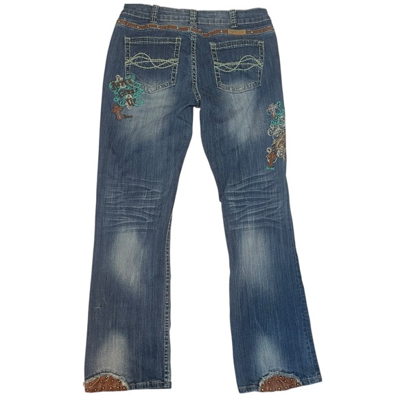Cowgirl‎ Tuff Spirit Embroidered Embellished Western Rodeo Bootcut Jean Women 33 - Picture 2 of 13